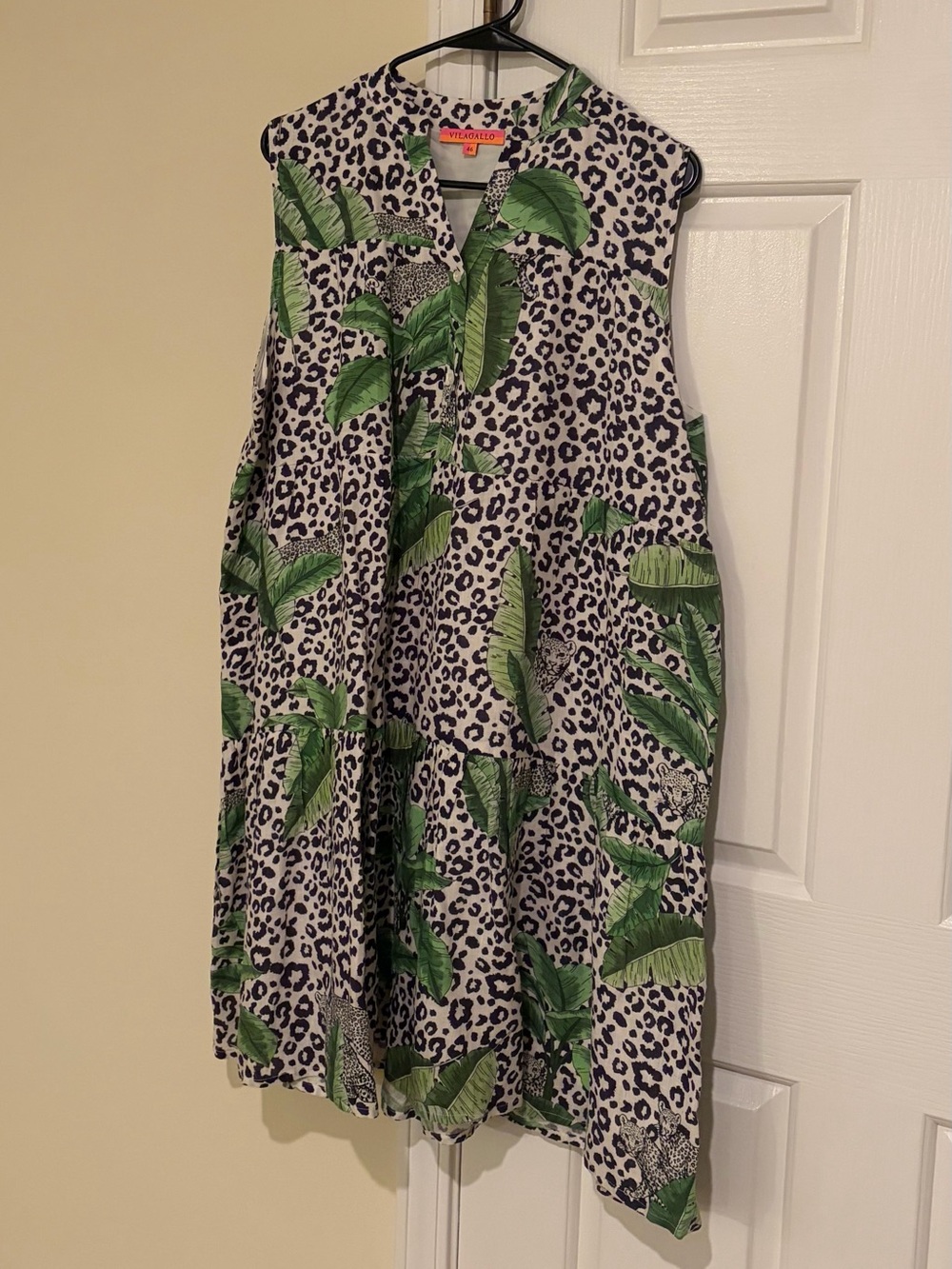 Vilagallo 100% linen Tropical Leopard Midi Dress